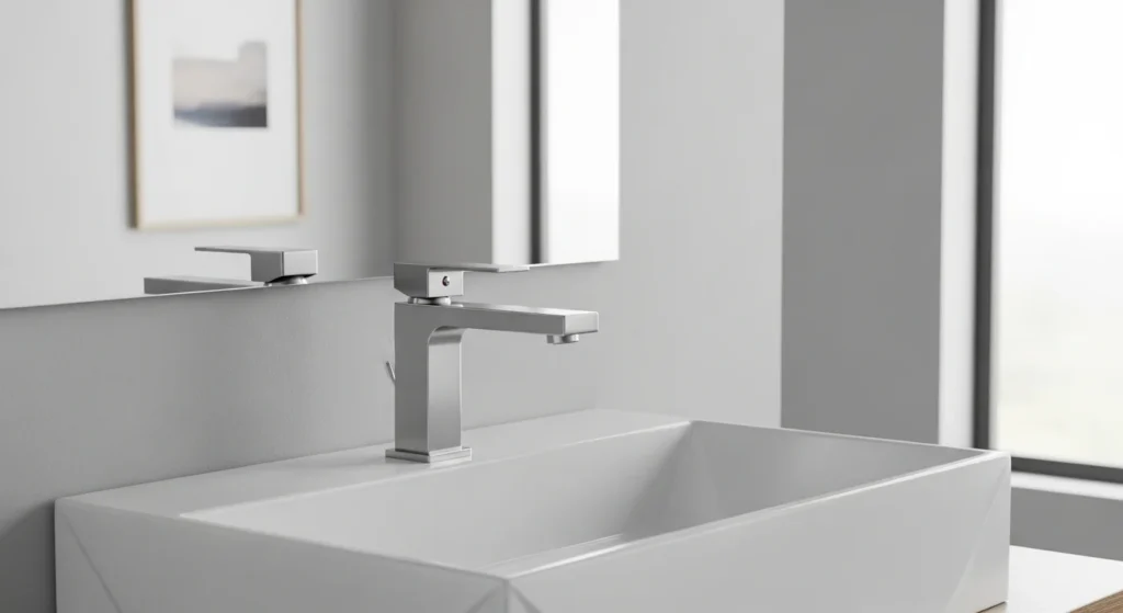 Angular square design faucet creating bold contemporary bathroom style