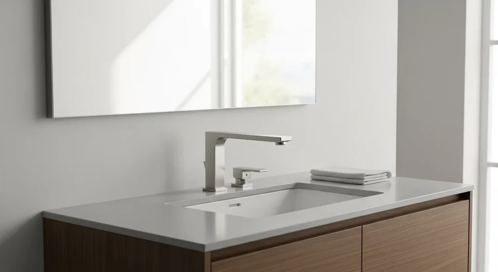 Minimalist flat spout faucet with sleek modern sink design