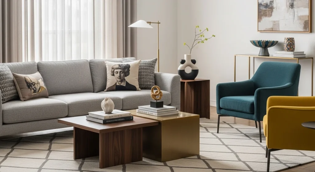 Creative living room with modern artwork and stylish decor