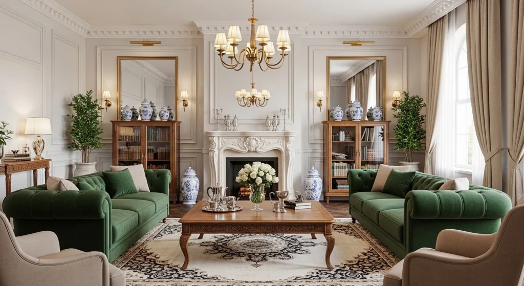 Balanced living room design with symmetrical furniture arrangement