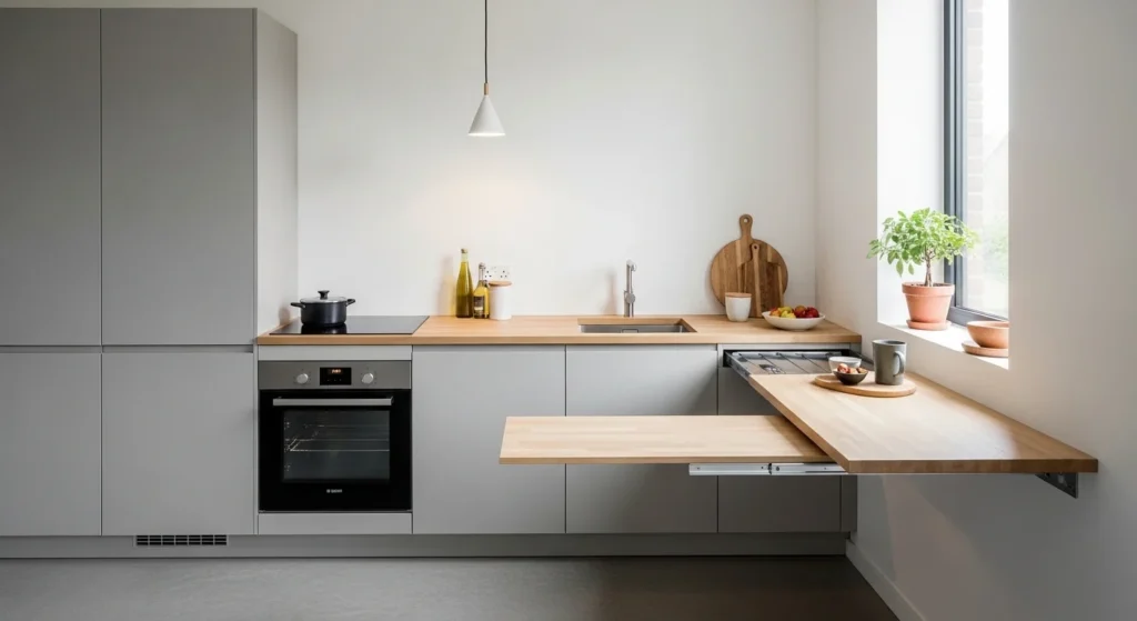 Functional kitchen with extendable countertop for extra workspace