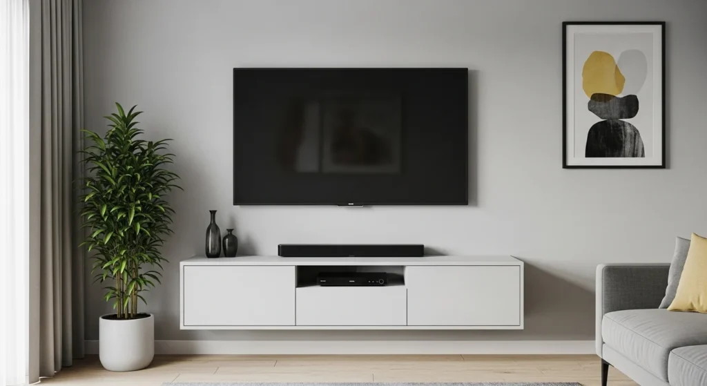 small space tv wall with compact design and mounted tv