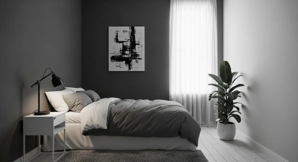 Tiny bedroom designed with single color palette for a clean and modern look