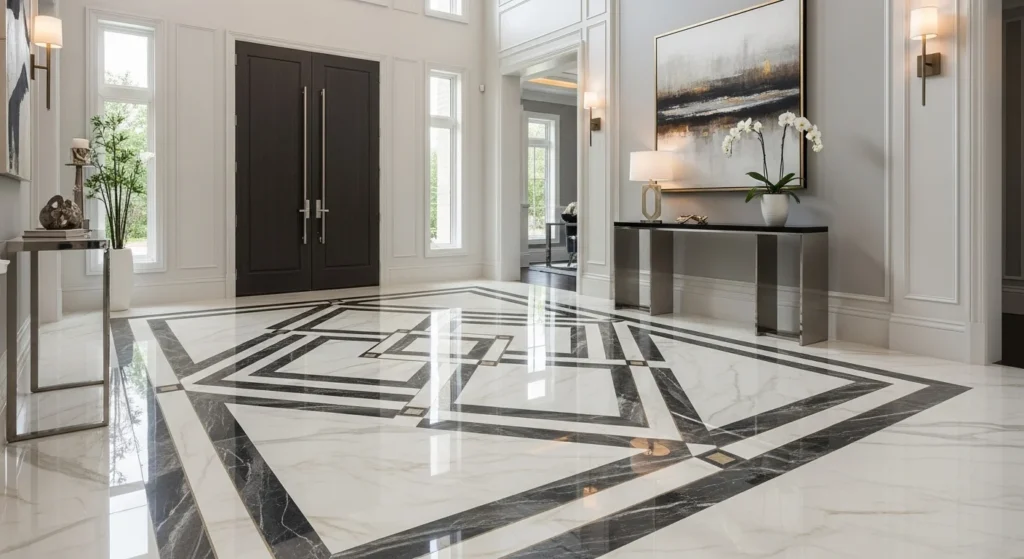 Elegant entryway featuring marble flooring and luxury interior design