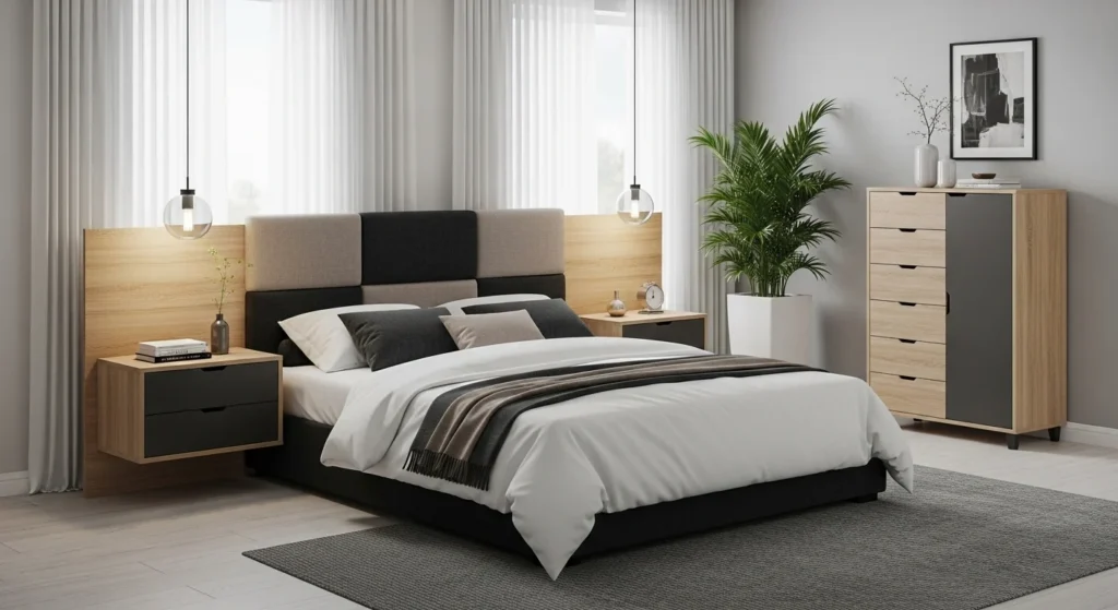 Bedroom set with two tone color combination creating contrast and modern style