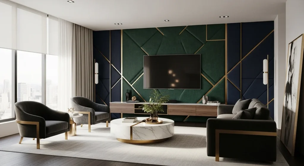 bold statement tv wall with unique textures and modern style
