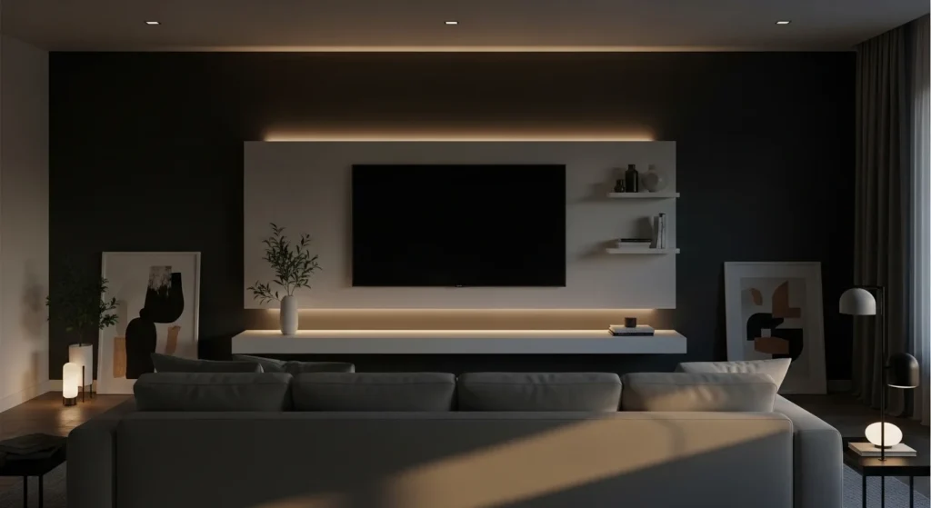 tv wall with led backlighting creating soft ambient glow in living room