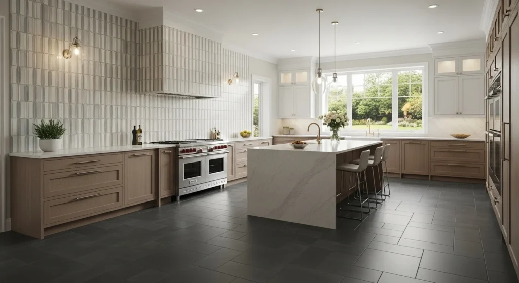 Modern kitchen interior showcasing trending tile designs and stylish backsplash ideas for 2026