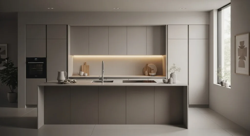 modern minimalist kitchen with clean lines and neutral colors