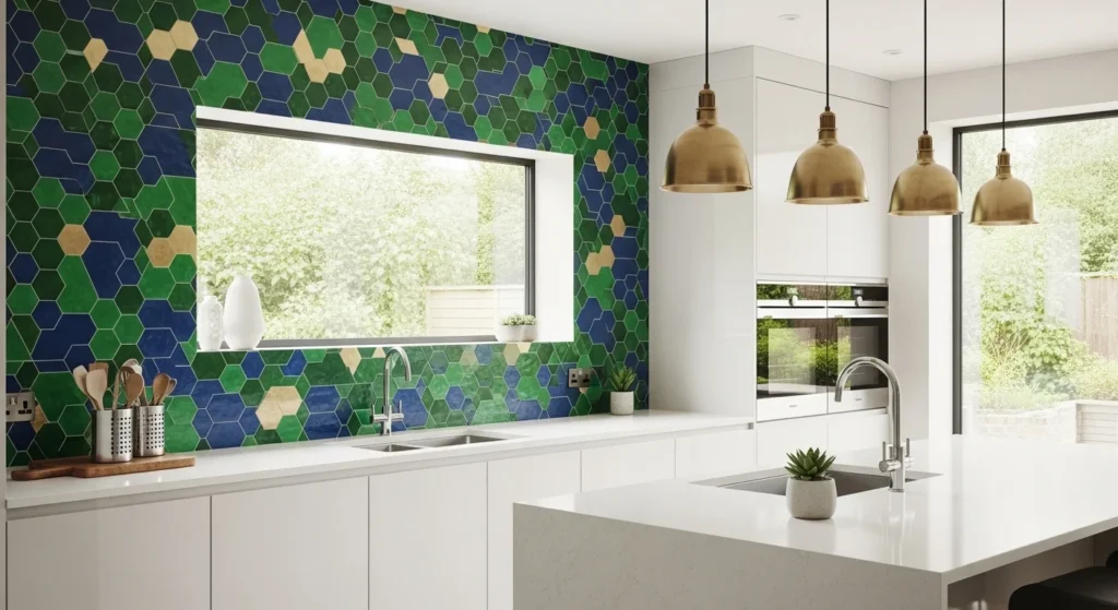 kitchen with bold backsplash adding style and personality