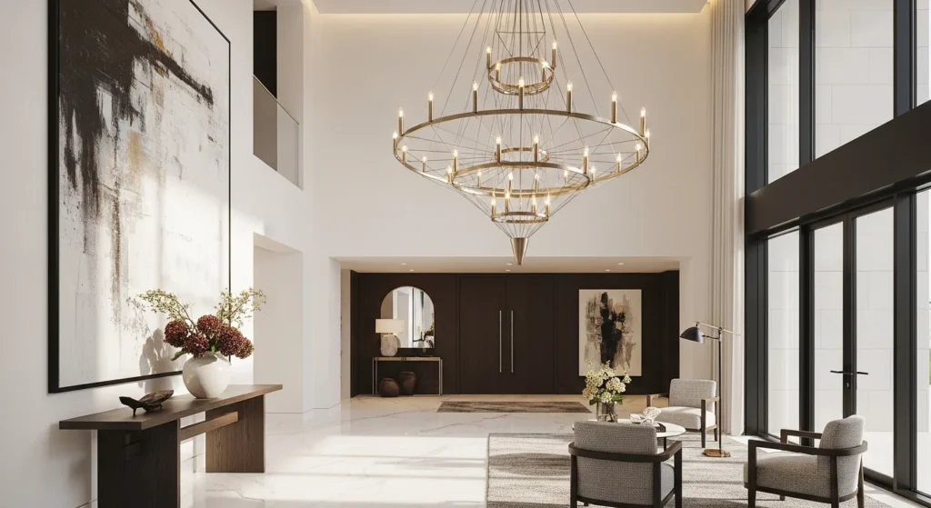 foyer with chandelier lighting creating luxury and elegant entry