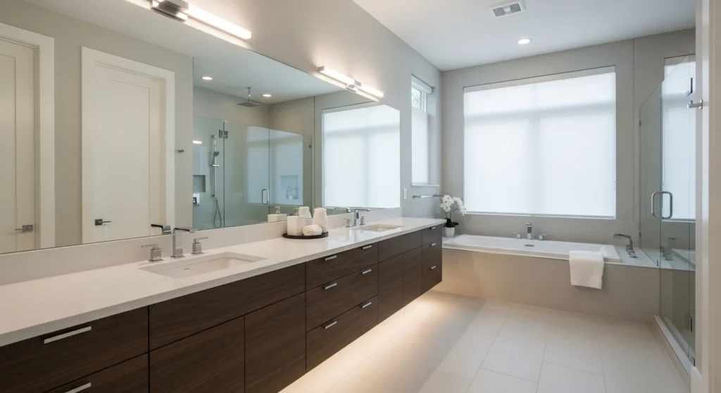 bathroom with floating vanity modern space saving design