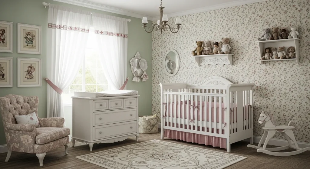 girls nursery vintage style with soft pastel decor classic look