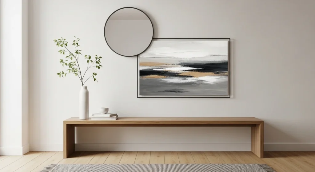small entryway with modern wall art adding style and personality