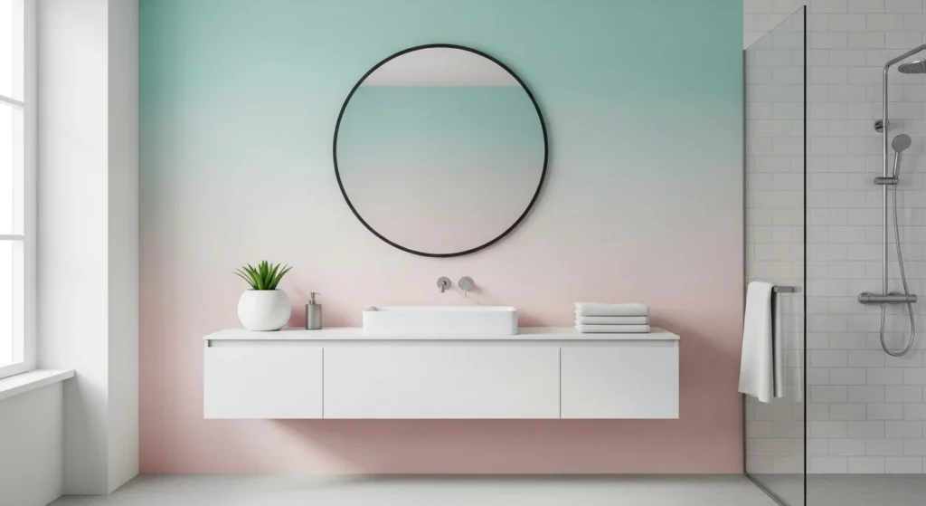 bathroom with soft accent wall adding subtle color and depth