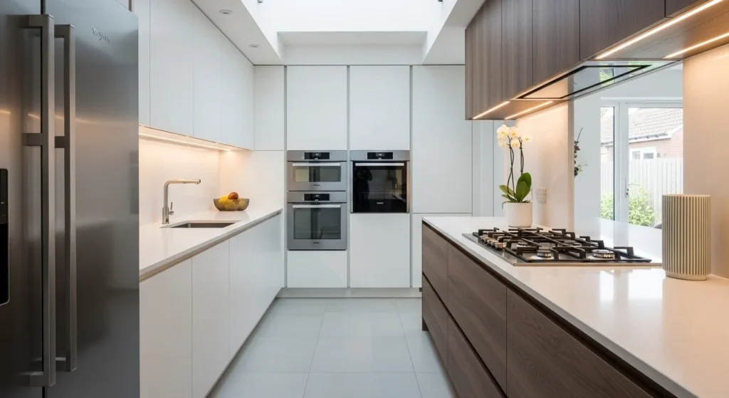 parallel kitchen layout with two counters efficient modern cooking space