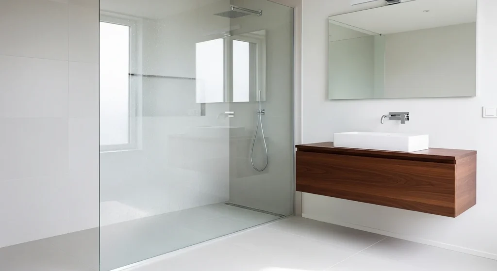 glass panel bathroom wall modern sleek reflective design