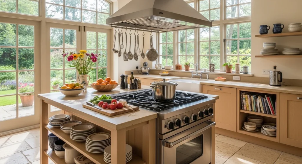 kitchen with large windows bringing natural light and openness