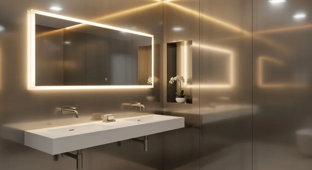 metallic bathroom wall gold chrome modern luxury design