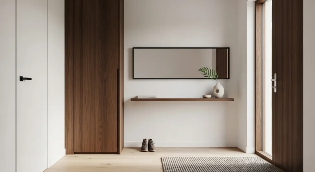 small entryway with hidden cabinets keeping space clean and organized