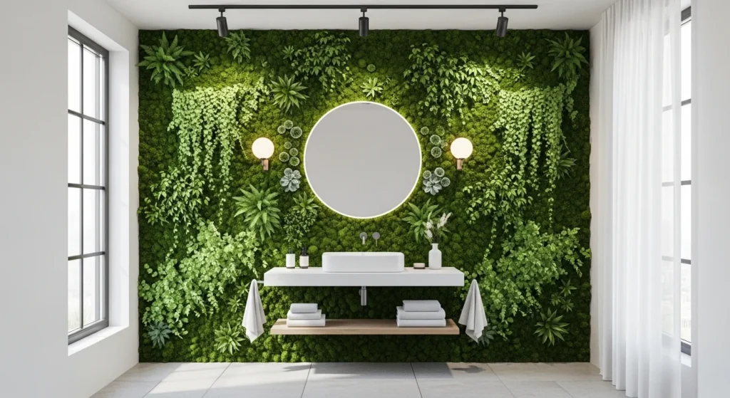 nature inspired bathroom wall decor plants spa aesthetic