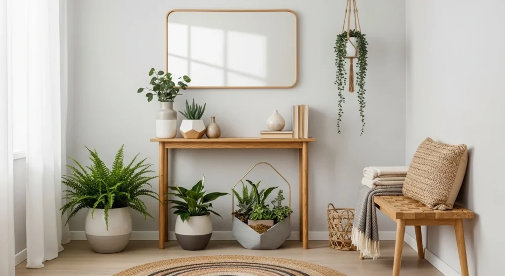 small entryway with plants adding fresh natural touch