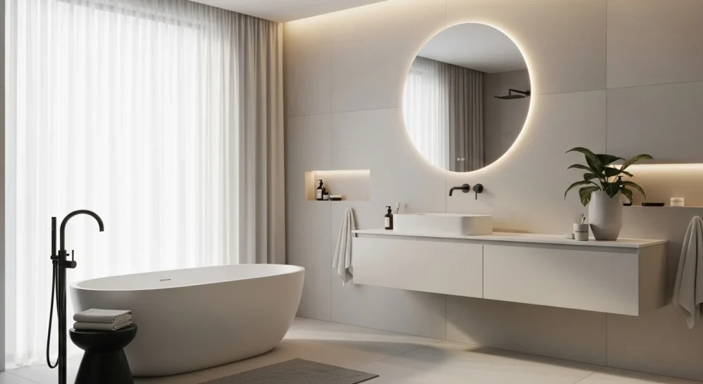 bathroom with matte finish surfaces creating soft modern aesthetic