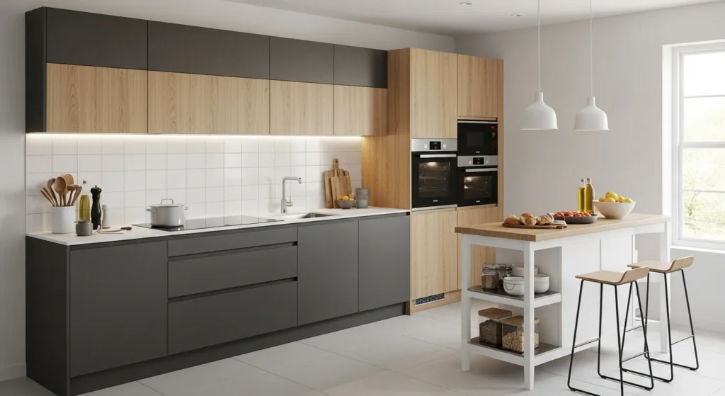 modular kitchen layout compact cabinets modern sleek design