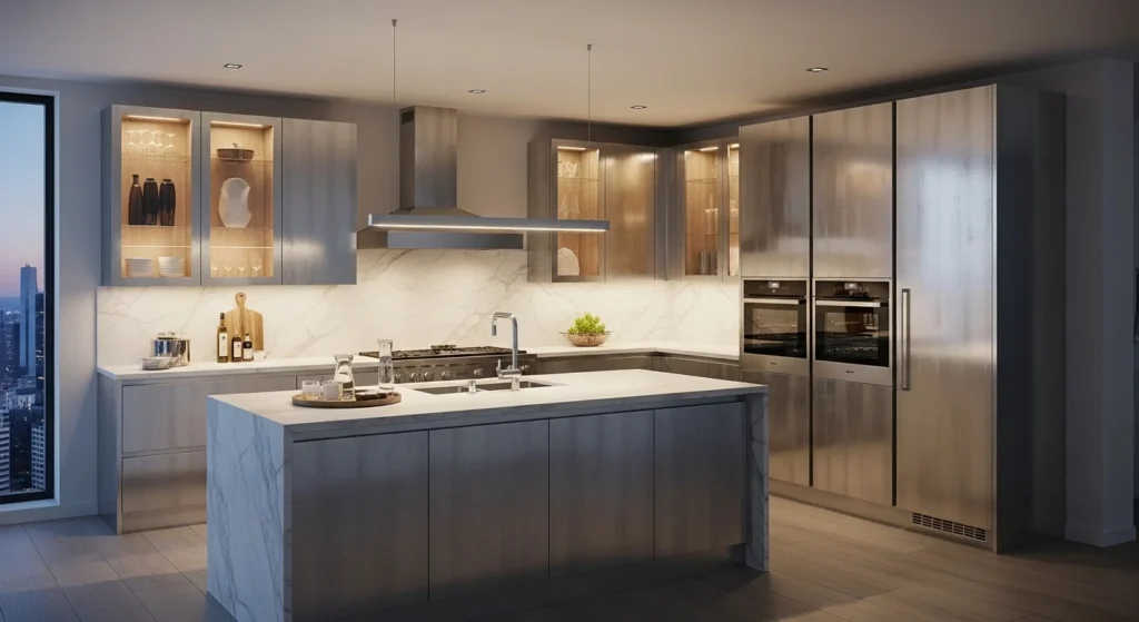 Metallic Accent Kitchen Cabinets Luxury Style