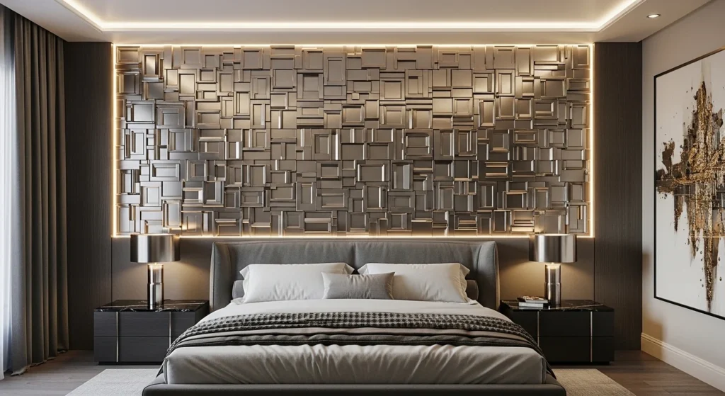 Metallic Accent Bedroom Wall Luxury Style