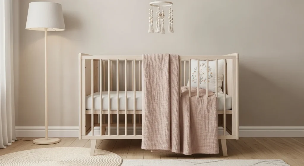 girls nursery with minimal crib setup clean and cozy design