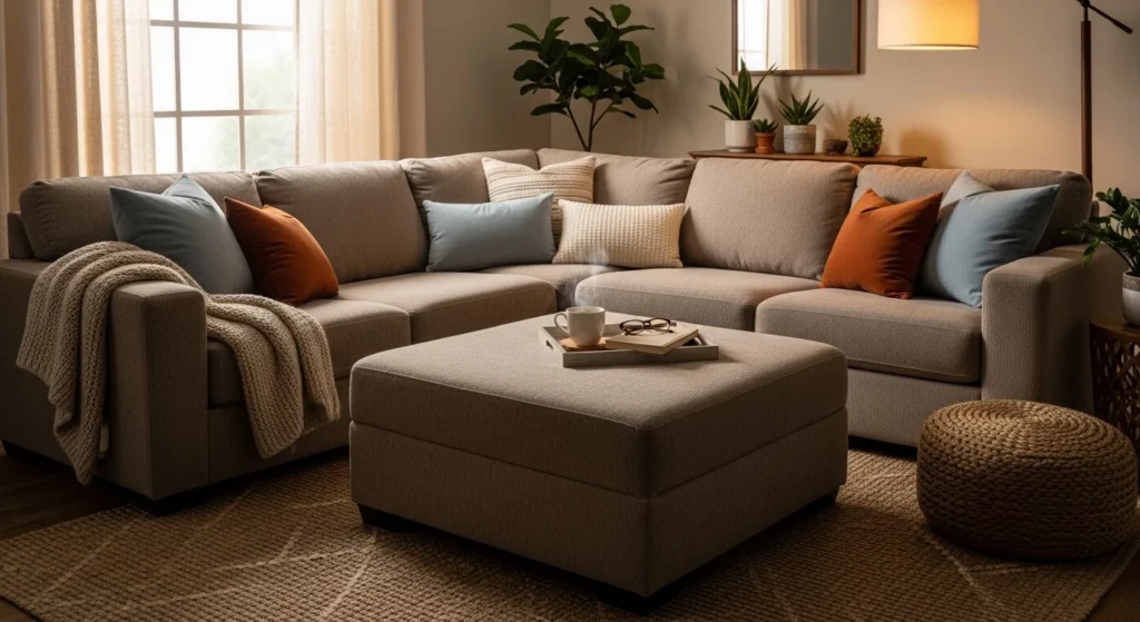 living room sectional sofa with ottoman cozy functional setup