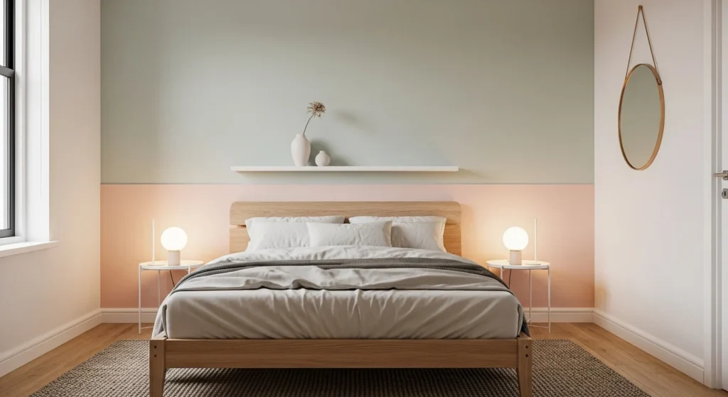 small bedroom with soft accent wall adding depth without crowding