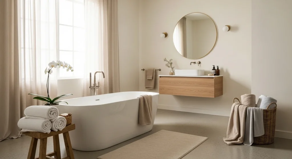 bathroom with soft fluffy towels luxury spa feel