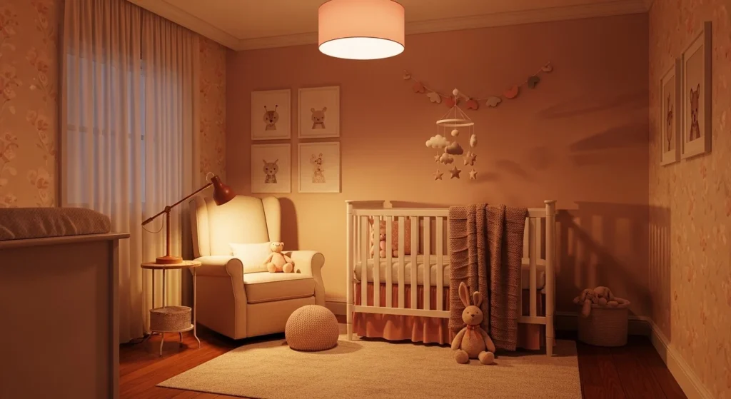girls nursery with warm lighting soft relaxing glow
