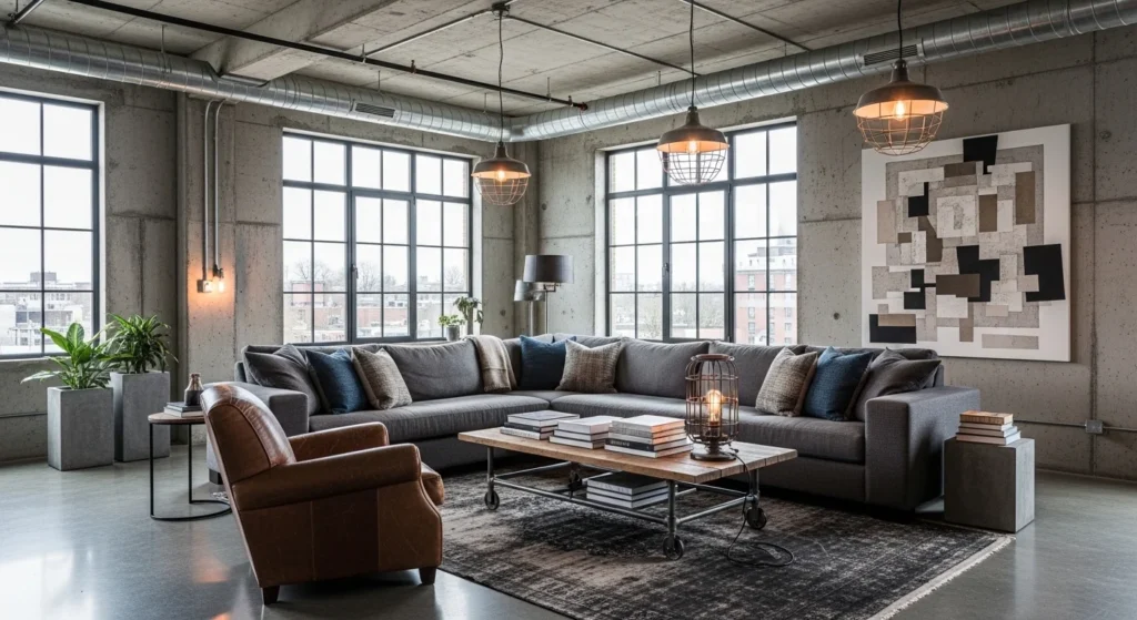 industrial family room concrete metal modern urban interior