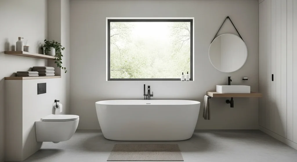 bathroom with minimal decor clean clutter free modern look
