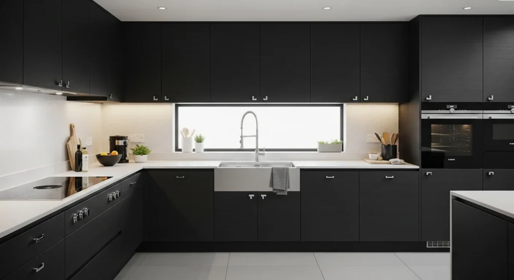 black textured kitchen cabinets adding depth modern style
