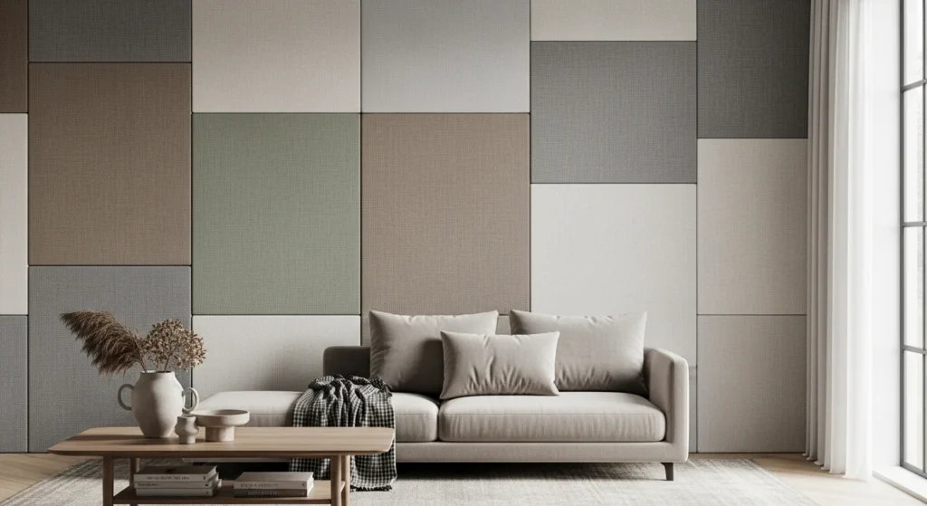 living room fabric wall panels soft textured cozy design