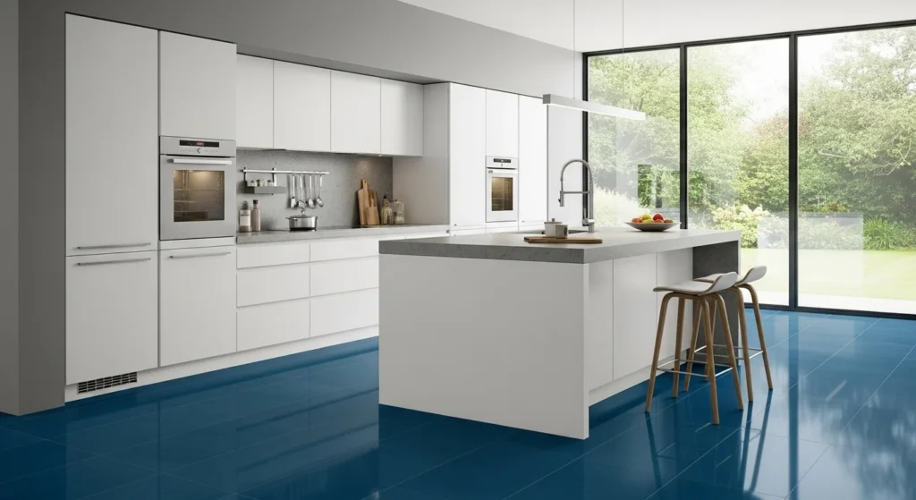 kitchen with blue tile flooring modern stylish design