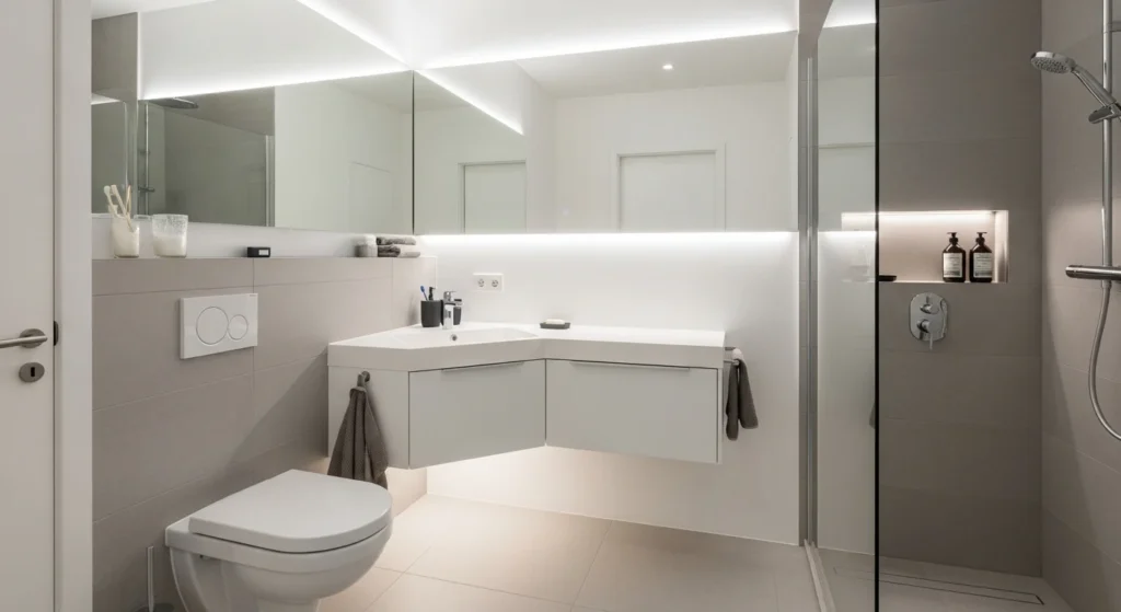 small bathroom with compact layout maximizing space efficiently