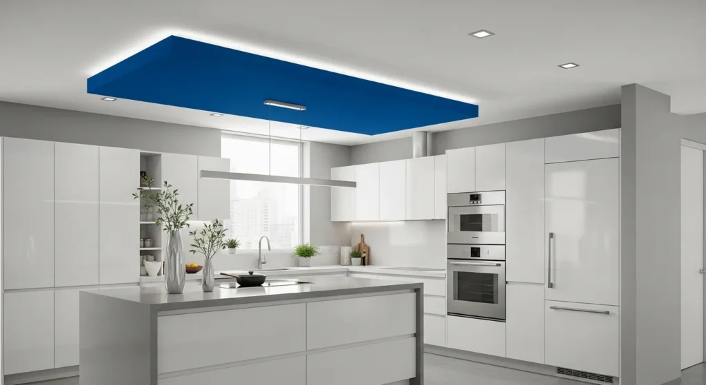 kitchen with blue ceiling accent unique modern style