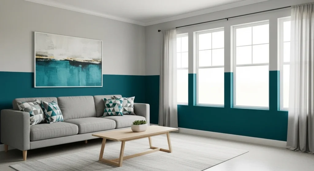 living room with two tone painted walls adding depth and modern style