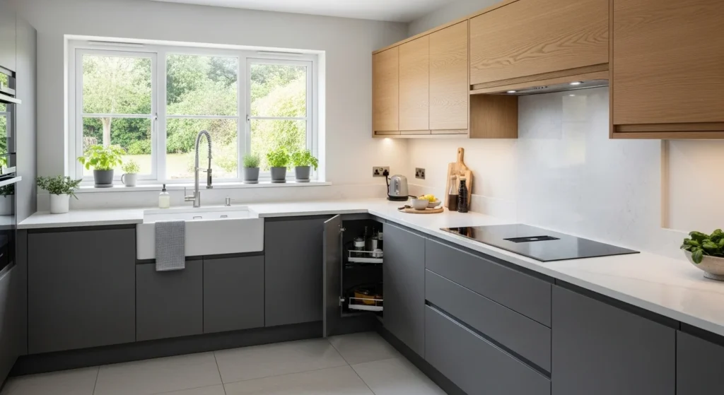 L shaped kitchen layout efficient corner design modern cabinets layout