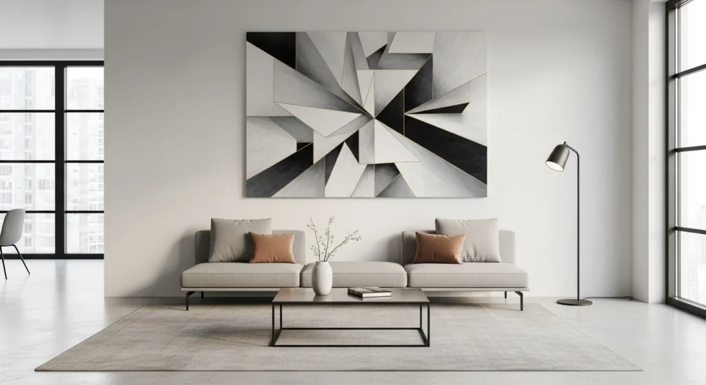living room with large statement wall art modern minimal design