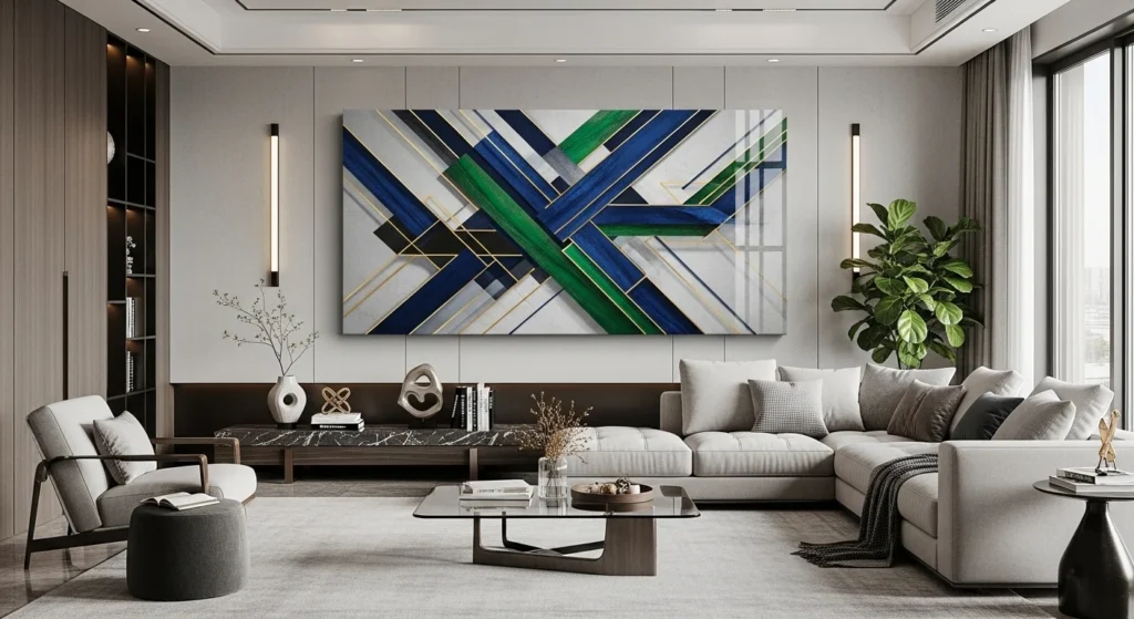 living room with large statement wall art modern luxury design