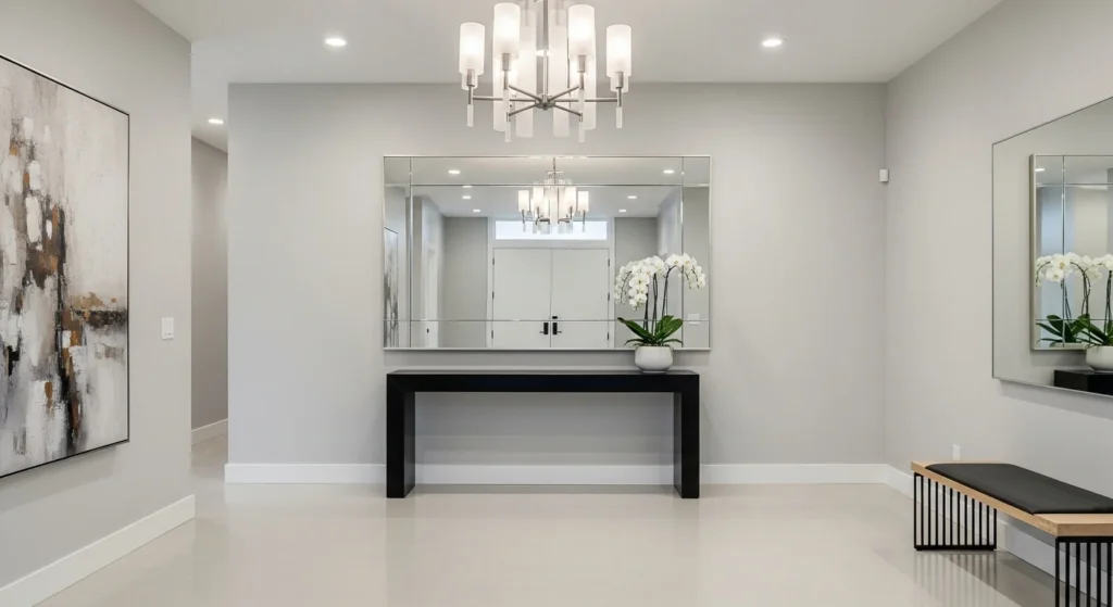 foyer with large mirror making space feel bigger and brighter
