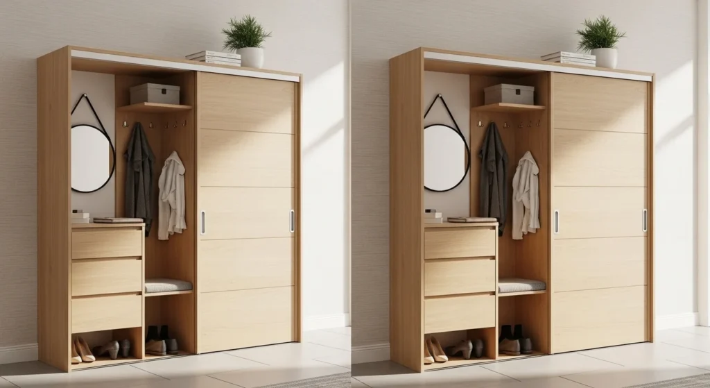 small entryway with sliding door storage saving space