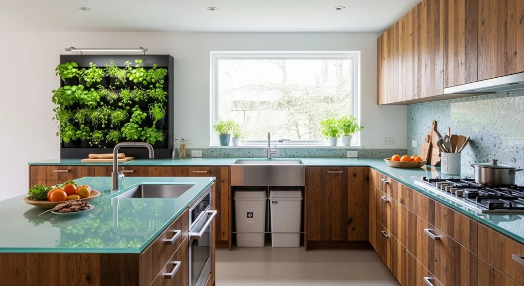 kitchen with eco friendly sustainable materials modern design