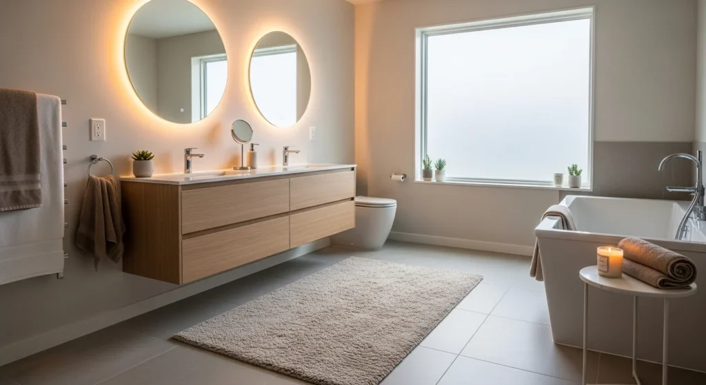 bathroom with soft neutral rug adding warmth and comfort